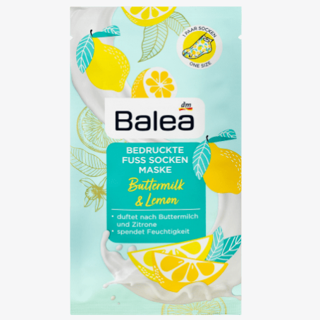 Balea - Chaussettes masque pour les pieds Babeurre et citron, 1 paire